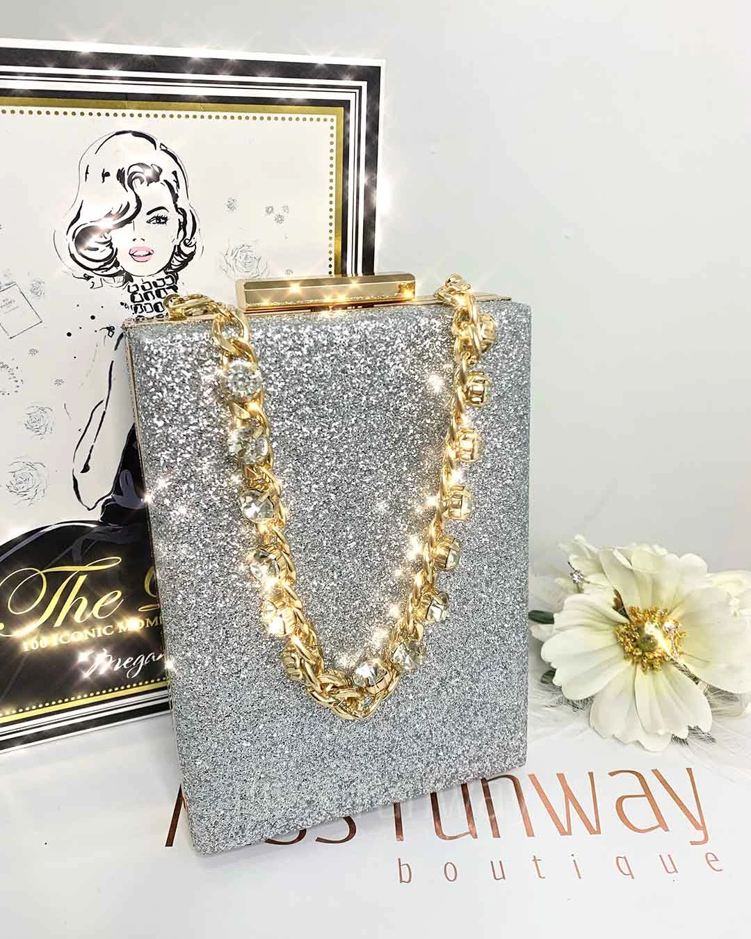 Sandy Glitter Box Clutch - Silver 3 Sandy Glitter Box Clutch - Silver