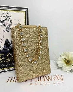 Sandy Glitter Box Clutch - Gold -Curvy Charm Store Sandy Glitter Box Clutch Gold 3