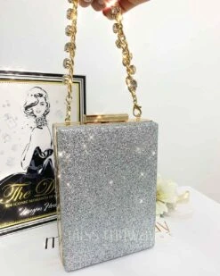 Sandy Glitter Box Clutch - Silver 10 Sandy Glitter Box Clutch - Silver -Curvy Charm Store Sandy Glitter Box Clutch Silver 3
