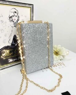 Sandy Glitter Box Clutch - Silver 11 Sandy Glitter Box Clutch - Silver -Curvy Charm Store Sandy Glitter Box Clutch Silver 4