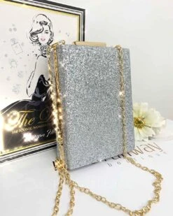 Sandy Glitter Box Clutch - Silver 12 Sandy Glitter Box Clutch - Silver -Curvy Charm Store Sandy Glitter Box Clutch Silver 5
