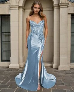 Sasha Strapless Corset Gown - Light Blue