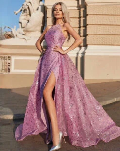 Juliette Strapless Glitter Gown - Wisteria