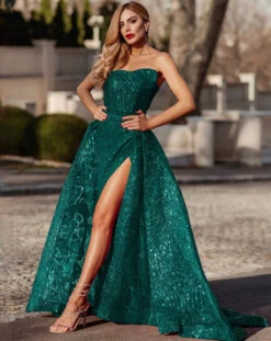 Juliette Strapless Glitter Gown - Emerald