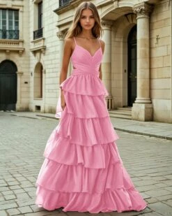 Seraphina Layered Gown - Candy Pink -Curvy Charm Store Seraphina.front .pink2