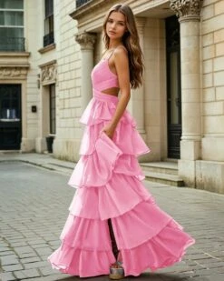 Seraphina Layered Gown - Candy Pink -Curvy Charm Store Seraphina.side .pink2