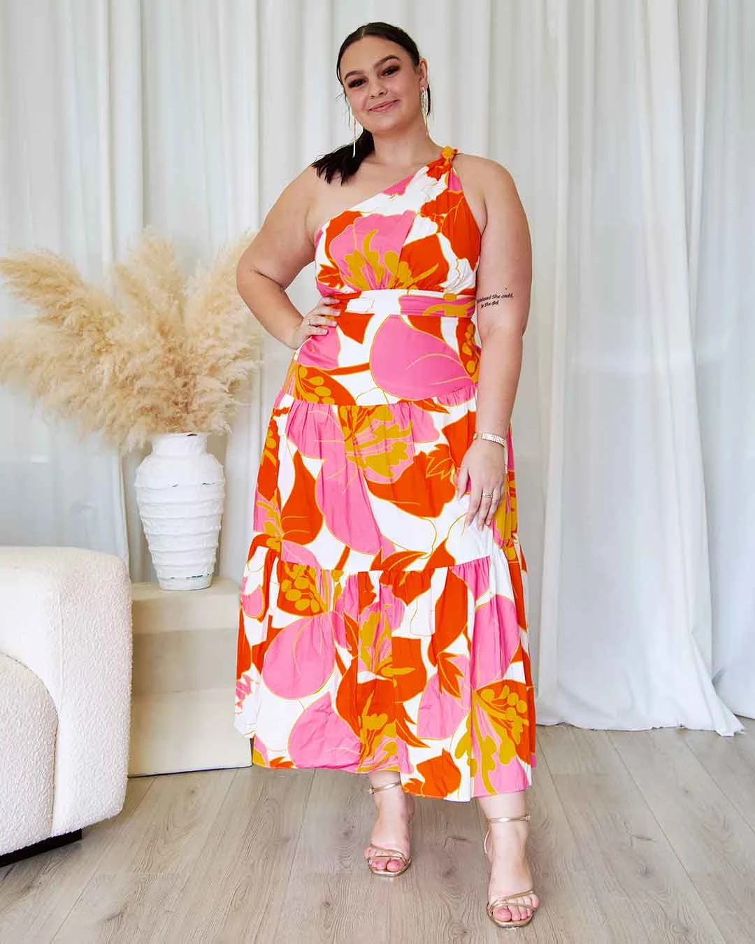 Siena Floral Maxi Dress - Orange/Pink 5 Siena Floral Maxi Dress - Orange/Pink - Image 3