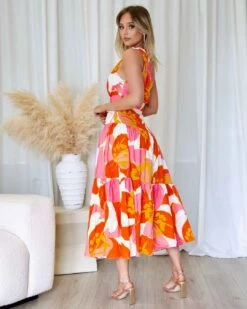 Siena Floral Maxi Dress - Orange/Pink 21 Siena Floral Maxi Dress - Orange/Pink -Curvy Charm Store Siena Floral Maxi Dress Side Back Orange Pink
