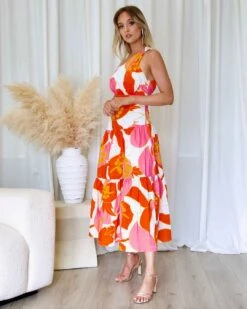 Siena Floral Maxi Dress - Orange/Pink 25 Siena Floral Maxi Dress - Orange/Pink -Curvy Charm Store Siena Floral Maxi Dress Side Front Orange Pink
