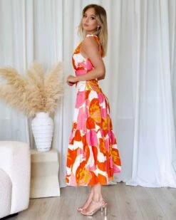 Siena Floral Maxi Dress - Orange/Pink 19 Siena Floral Maxi Dress - Orange/Pink -Curvy Charm Store Siena Floral Maxi Dress Side Orange Pink