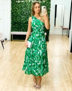 Siena Maxi Dress - Green Print -Curvy Charm Store Siena Maxi Dress Front Green Print