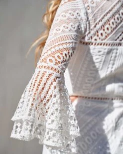 Stacey Lace Dress - White -Curvy Charm Store Stacey Close Up Sleeve White