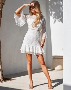 Stacey Lace Dress - White -Curvy Charm Store Stacey Front White