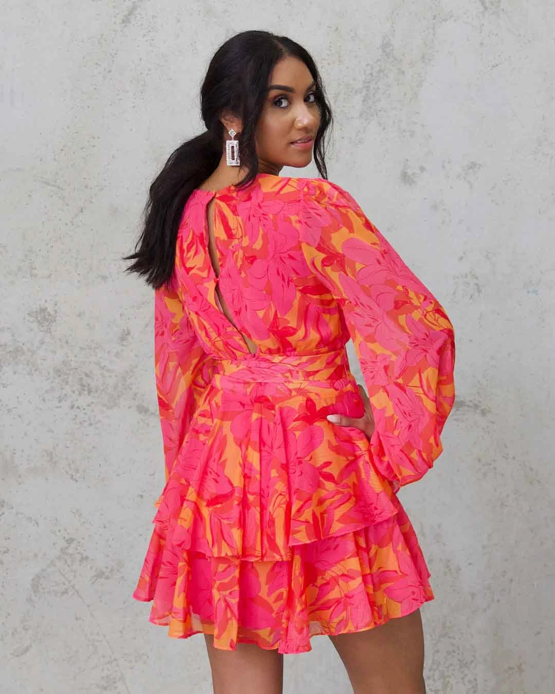 Harlow Chiffon Mini Dress - Pink Floral 4 Harlow Chiffon Mini Dress - Pink Floral - Image 2