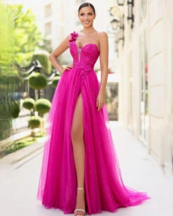 Ariella One Shoulder Gown - Magenta -Curvy Charm Store TK554.MAGENTA.FRONT