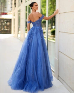 Dahlia Off Shoulder Beaded Ball Gown - Blueberry