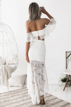 Celine Lace Set - White -Curvy Charm Store Toga Lace Two Piece Set Back White