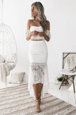 Celine Lace Set - White -Curvy Charm Store Toga Lace Two Piece Set Front 1 White