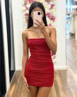 Maya Glitter Mini Dress - Red