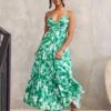 Verona Maxi Print Dress - Green -Curvy Charm Store Verona Maxi Dress Front Green Print