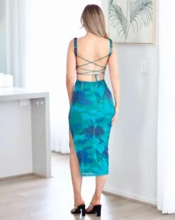 Viola Mesh Midi Dress - Blue/Green Print -Curvy Charm Store Viola.green6