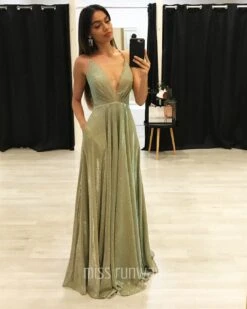 Vivien Glitter Gown - Sage