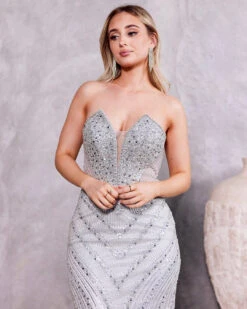 Adaya Strapless Beaded Gown - Silver 21 Adaya Strapless Beaded Gown - Silver -Curvy Charm Store adaya3