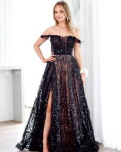 Aisha Feather Sequin Gown - Black And Nude 16 Aisha Feather Sequin Gown - Black And Nude -Curvy Charm Store aisha gown front 1 black