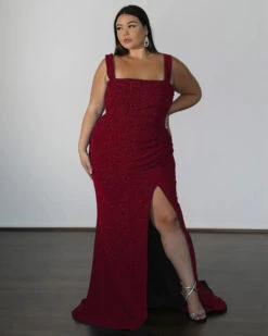 Amber Metallic Jersey Gown - Flame