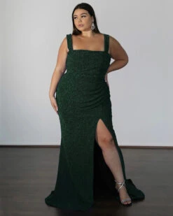 Amber Metallic Jersey Gown - Forest