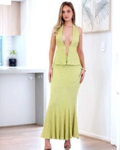 Amy Maxi Skirt - Lime -Curvy Charm Store amy top and skirt lemon