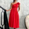 Angelina One Shoulder Maxi Dress - Red 1 Angelina One Shoulder Maxi Dress - Red -Curvy Charm Store aneglina.red .front