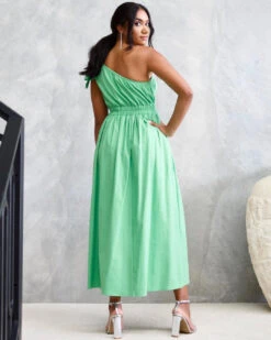 Angelina One Shoulder Maxi Dress - Green -Curvy Charm Store angelina.green .back