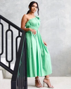Angelina One Shoulder Maxi Dress - Green -Curvy Charm Store angelina.green .side