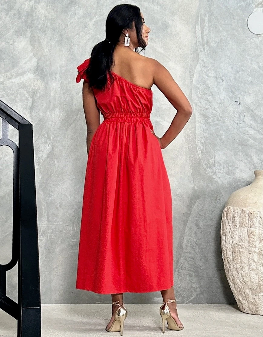 Angelina One Shoulder Maxi Dress - Red 4 Angelina One Shoulder Maxi Dress - Red - Image 2
