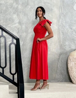 Angelina One Shoulder Maxi Dress - Red 14 Angelina One Shoulder Maxi Dress - Red -Curvy Charm Store angelina.red .side