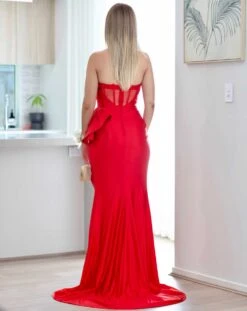 Arabella Strapless Satin Gown - Red -Curvy Charm Store arabella.red5