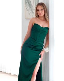 Armani Corset Satin Gown - Emerald 15 Armani Corset Satin Gown - Emerald -Curvy Charm Store armani gown close up emerald