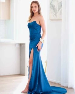 Armani Corset Satin Gown - Indigo 15 Armani Corset Satin Gown - Indigo -Curvy Charm Store armani gown side indigo