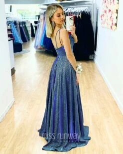 Ava Glitter Gown - Steel Blue -Curvy Charm Store ava glitter gown back 1 steel blue