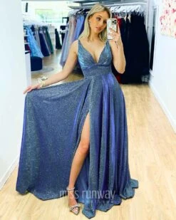 Ava Glitter Gown - Steel Blue -Curvy Charm Store ava glitter gown front 2 steel blue