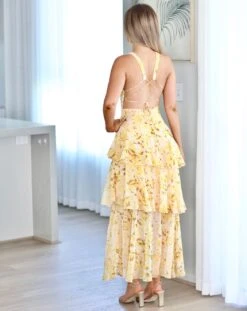 Bella Layered Chiffon Maxi Dress - Yellow Floral -Curvy Charm Store bella.yellow1