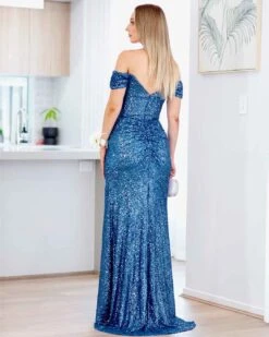 Bellatrix Off Shoulder Sequin Gown - Lapis Blue 21 Bellatrix Off Shoulder Sequin Gown - Lapis Blue -Curvy Charm Store bellatrix back 1 blue lapis