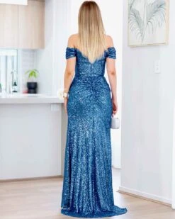 Bellatrix Off Shoulder Sequin Gown - Lapis Blue 18 Bellatrix Off Shoulder Sequin Gown - Lapis Blue -Curvy Charm Store bellatrix back lapis blue