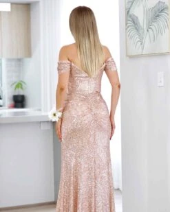 Bellatrix Off Shoulder Sequin Gown - Rose Gold 21 Bellatrix Off Shoulder Sequin Gown - Rose Gold -Curvy Charm Store bellatrix back rose gold