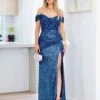 Bellatrix Off Shoulder Sequin Gown - Lapis Blue 1 Bellatrix Off Shoulder Sequin Gown - Lapis Blue -Curvy Charm Store bellatrix front 1 lapis blue