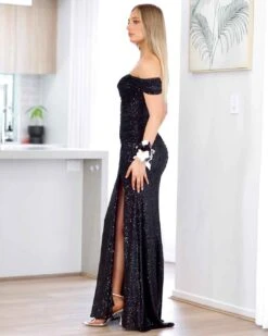 Bellatrix Off Shoulder Sequin Gown - Black 23 Bellatrix Off Shoulder Sequin Gown - Black -Curvy Charm Store bellatrix side 2 black
