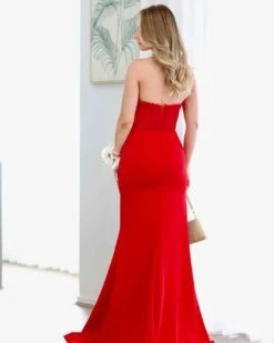 Brigitte Strapless Corset Gown - Red 17 Brigitte Strapless Corset Gown - Red -Curvy Charm Store brigitte gown back red