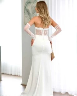 Brigitte Strapless Corset Gown - Ivory -Curvy Charm Store brigitte gown back white