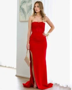 Brigitte Strapless Corset Gown - Red 15 Brigitte Strapless Corset Gown - Red -Curvy Charm Store brigitte gown front red